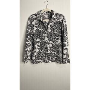 Chico's Womens Button Down Blouse Top Size 3 US XL White Black Floral Eyelet